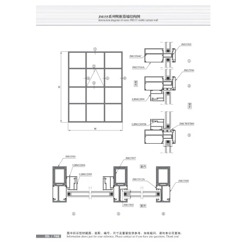 Modern JM155 Visible Frame Aluminum Curtain Wall Profiles